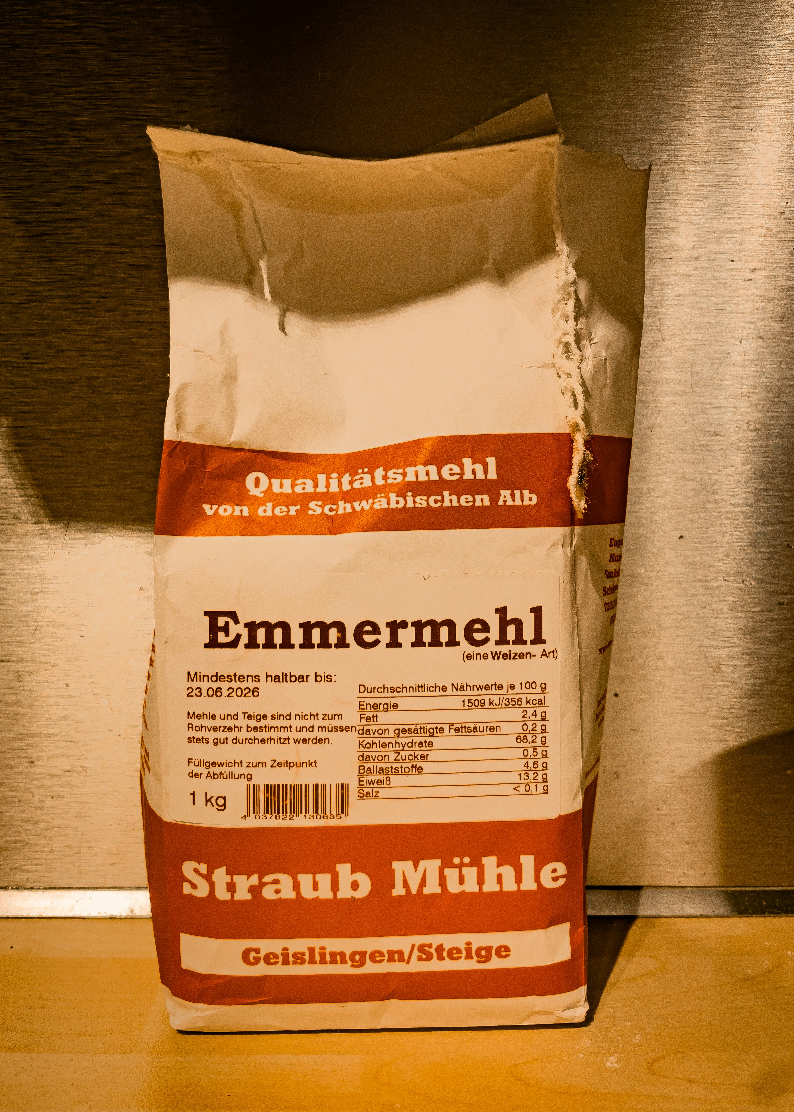 Bag of emmer flour from straub mühle.